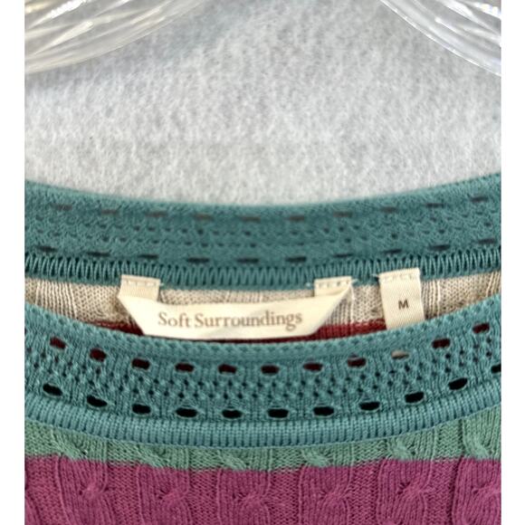 Soft Surroundings Isidor Sweater Medium Cable Knit Striped Super Soft Casual - Picture 3 of 8
